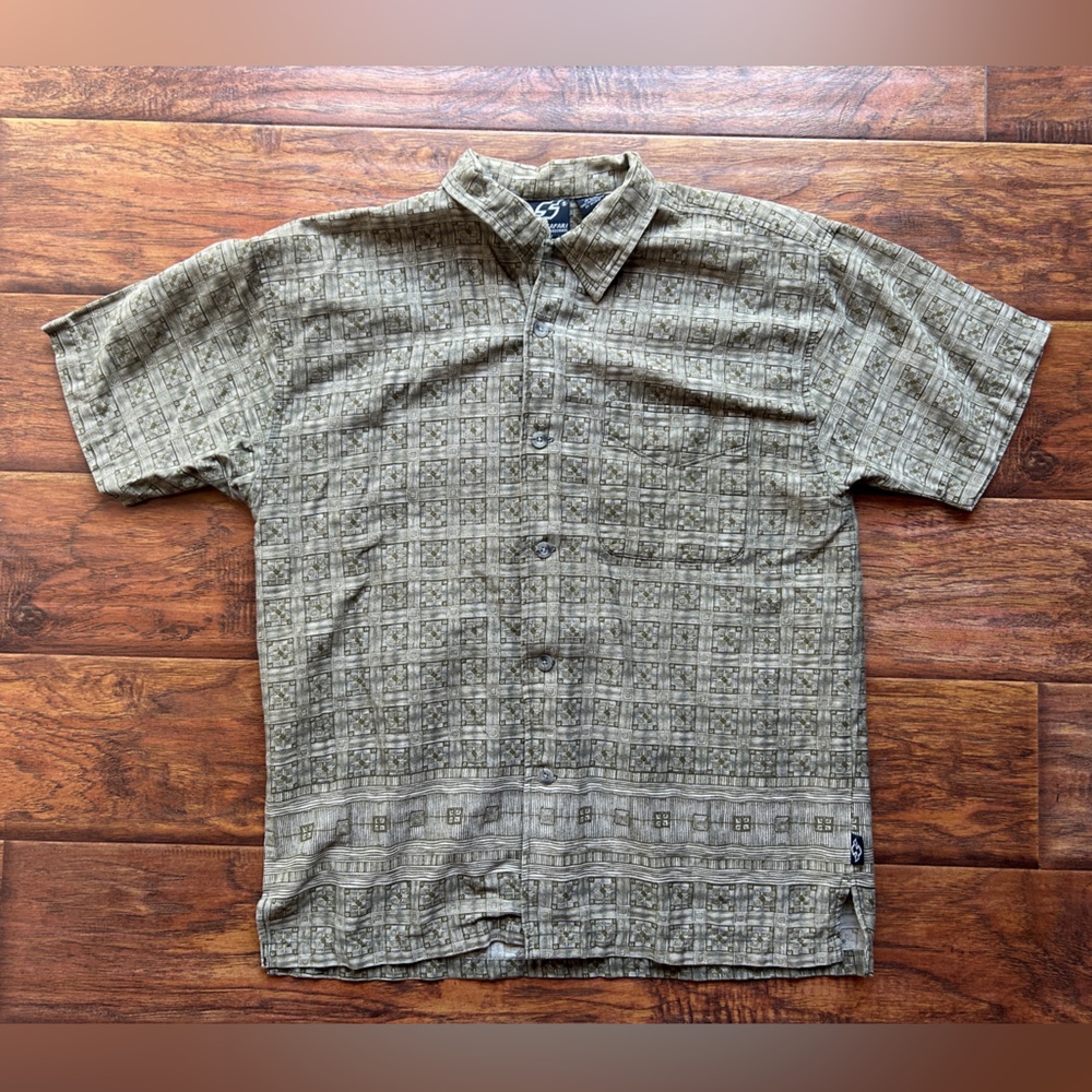 Shah Safari Men's Olive Green Patterned Shirt Size Medium 100% Cotton